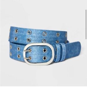 Blue Denim Belt with Silver Eyelets XS